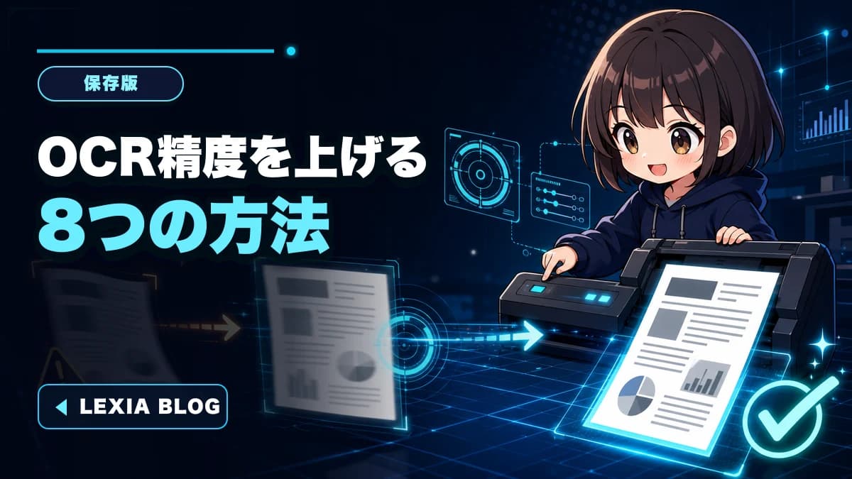傾いた紙資料を補正しOCR文字認識の精度を比較する画面